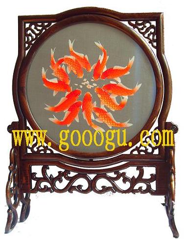 一團(tuán)紅魚(yú)雙面繡，十二紅魚(yú)蘇繡，蘇州刺繡工藝品
