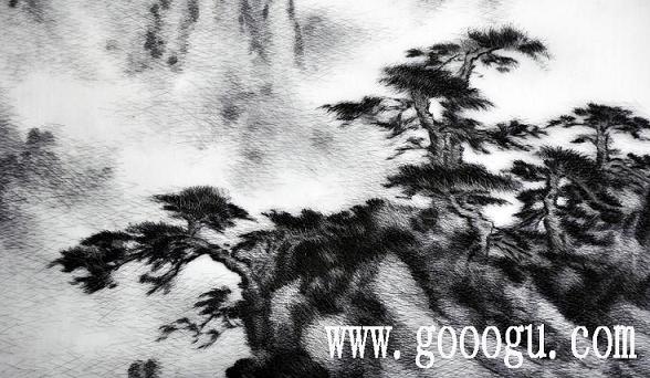亂針繡精品,風(fēng)景蘇繡畫(huà),手工刺繡風(fēng)景畫(huà),黃山云海