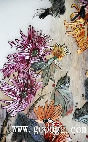 刺繡精品畫，蘇繡收藏品，刺繡奢侈品，菊：刺繡細節(jié)