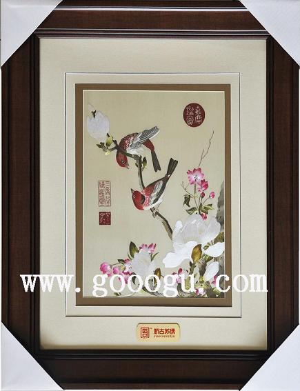 蘇繡精品，郎士寧仙萼長春圖，海堂玉蘭，手工刺繡畫精品