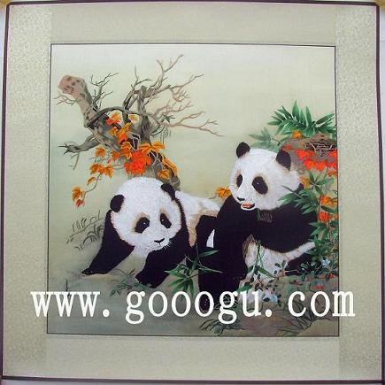 熊貓刺繡圖案，老外喜愛(ài)的禮物，蘇繡畫(huà)